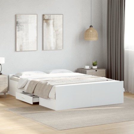 Cama con cajones madera de ingeniería blanco 135x190 cm