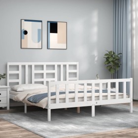 Estructura de cama con cabecero madera maciza blanco 180x200 cm