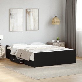 Cama con cajones madera de ingeniería negro 135x190 cm Cama con cajones madera de ingeniería negro 135x190 cm