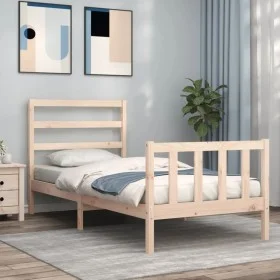 Bed frame with solid wood headboard 90x190 cm by vidaXL, Beds and slatted bases - Ref: Foro24-3191871, Price: 87,73 €, Discou...