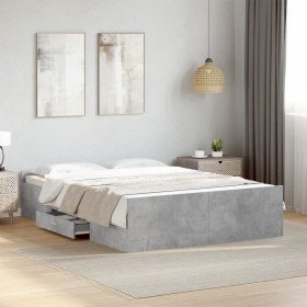 Cama con cajones madera ingeniería gris hormigón 135x190 cm Cama con cajones madera ingeniería gris hormigón 135x190 cm