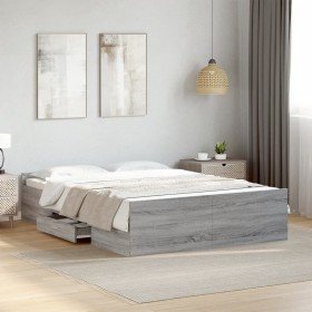 Cama con cajones madera de ingeniería gris Sonoma 135x190 cm en Camas y somieres | Comprar online en Foro24
