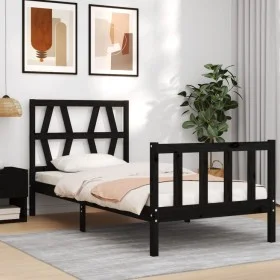 Single bed frame with black solid wood headboard by vidaXL, Beds and slatted bases - Ref: Foro24-3192455, Price: 122,49 €, Di...
