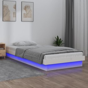 Estructura de cama con LED madera maciza blanca 75x190 cm