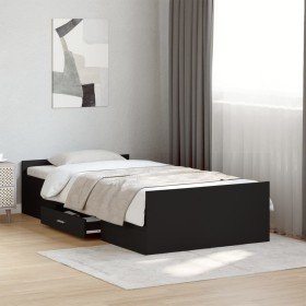 Cama con cajones madera de ingeniería negro 100x200 cm Cama con cajones madera de ingeniería negro 100x200 cm