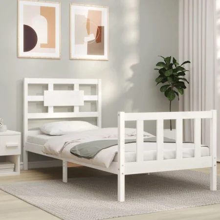 White solid wood bed frame with headboard 90x200 cm by vidaXL, Beds and slatted bases - Ref: Foro24-3192542, Price: 97,02 €, ...