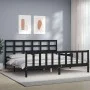 Bed frame with black solid wood headboard 200x200 cm by vidaXL, Beds and slatted bases - Ref: Foro24-3192125, Price: 202,81 €...