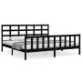 Bed frame with black solid wood headboard 200x200 cm by vidaXL, Beds and slatted bases - Ref: Foro24-3192125, Price: 202,81 €...