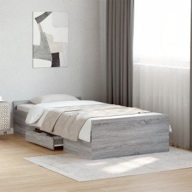 Cama con cajones madera ingeniería gris Sonoma 100x200 cm en Camas y somieres | Comprar online en Foro24