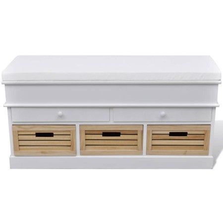 White bench with cushion and drawers/baskets by vidaXL, Benches for halls and storage - Ref: Foro24-240806, Price: 285,16 €, ...