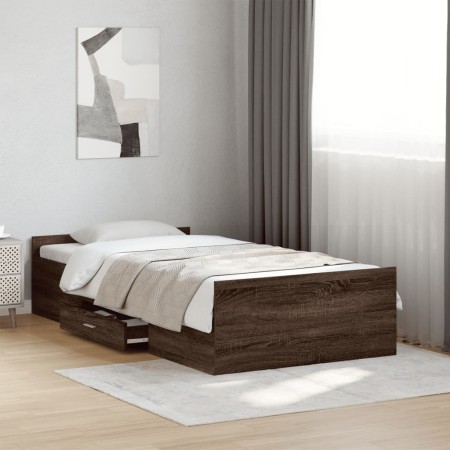 Cama con cajones madera de ingeniería marrón roble 100x200 cm