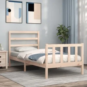 Bed frame with solid wood headboard 90x200 cm by vidaXL, Beds and slatted bases - Ref: Foro24-3191891, Price: 83,74 €, Discou...