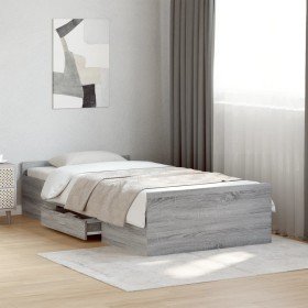 Cama con cajones madera de ingeniería gris Sonoma 90x190 cm Cama con cajones madera de ingeniería gris Sonoma 90x190 cm