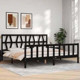 Bed frame with black solid wood headboard 200x200 cm by vidaXL, Beds and slatted bases - Ref: Foro24-3192515, Price: 206,33 €...