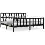 Bed frame with black solid wood headboard 200x200 cm by vidaXL, Beds and slatted bases - Ref: Foro24-3192515, Price: 208,54 €...