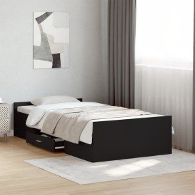 Cama con cajones madera de ingeniería negra 75x190 cm Cama con cajones madera de ingeniería negra 75x190 cm