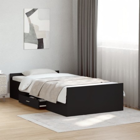 Cama con cajones madera de ingeniería negra 75x190 cm