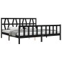 Bed frame with black solid wood headboard 200x200 cm by vidaXL, Beds and slatted bases - Ref: Foro24-3192515, Price: 208,54 €...