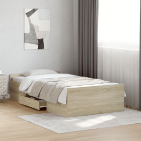 Cama con cajones madera ingeniería roble Sonoma 75x190 cm en Camas y somieres | Comprar online en Foro24