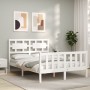 Weißer Massivholzbettrahmen mit Kopfteil 140x190 cm von vidaXL, Betten und Lattenroste - Ref: Foro24-3192537, Preis: 144,69 €...