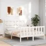 White solid wood bed frame with headboard 140x190 cm by vidaXL, Beds and slatted bases - Ref: Foro24-3192537, Price: 140,28 €...