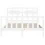 White solid wood bed frame with headboard 140x190 cm by vidaXL, Beds and slatted bases - Ref: Foro24-3192537, Price: 140,28 €...