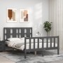 Estructura de cama con cabecero madera maciza gris