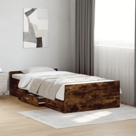 Cama con cajones madera de ingeniería roble ahumado 75x190 cm