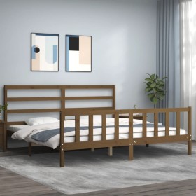 Estructura cama y cabecero madera maciza marrón miel 200x200 cm