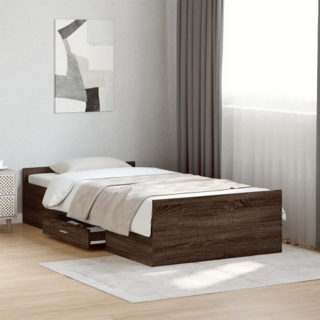 Cama con cajones madera de ingeniería marrón roble 75x190 cm