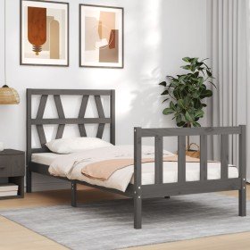 Estructura de cama con cabecero madera maciza gris 100x200 cm