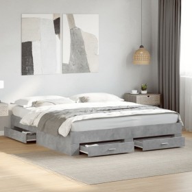 Cama con cajones madera ingeniería gris hormigón 200x200 cm