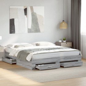 Cama con cajones madera ingeniería gris Sonoma 200x200 cm Cama con cajones madera ingeniería gris Sonoma 200x200 cm