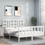 Weißer Massivholzbettrahmen mit Kopfteil 140x200 cm von vidaXL, Betten und Lattenroste - Ref: Foro24-3191972, Preis: 130,52 €...