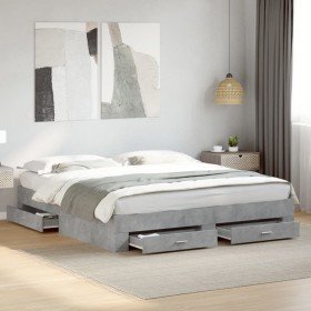 Cama con cajones madera ingeniería gris hormigón 180x200 cm Cama con cajones madera ingeniería gris hormigón 180x200 cm