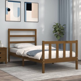 Estructura cama y cabecero madera maciza marrón miel 100x200 cm
