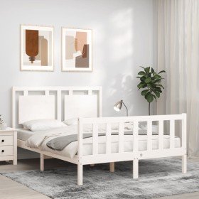 Estructura de cama con cabecero madera maciza blanco 120x200 cm