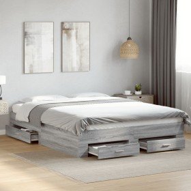 Cama con cajones madera ingeniería gris Sonoma 160x200 cm Cama con cajones madera ingeniería gris Sonoma 160x200 cm