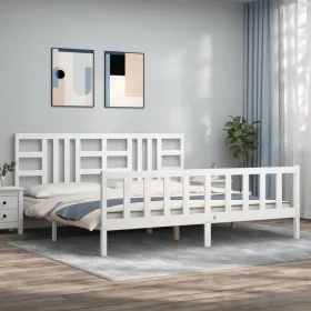 Weißer Massivholzbettrahmen mit Kopfteil 200x200 cm von vidaXL, Betten und Lattenroste - Ref: Foro24-3191992, Preis: 154,02 €...