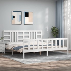 Weißer Massivholzbettrahmen mit Kopfteil 200x200 cm von vidaXL, Betten und Lattenroste - Ref: Foro24-3191992, Preis: 156,36 €...
