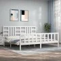 White solid wood bed frame with headboard 200x200 cm by vidaXL, Beds and slatted bases - Ref: Foro24-3191992, Price: 154,02 €...