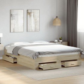 Cama con cajones madera ingeniería roble Sonoma 150x200 cm en Camas y somieres | Comprar online en Foro24