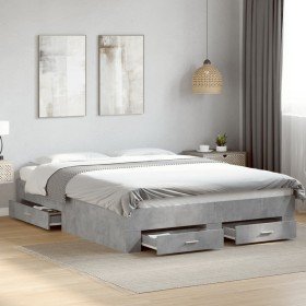 Cama con cajones madera ingeniería gris hormigón 150x200 cm en Camas y somieres | Comprar online en Foro24