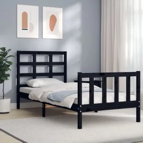 Single bed frame with black solid wood headboard by vidaXL, Beds and slatted bases - Ref: Foro24-3192065, Price: 118,12 €, Di...
