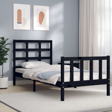 Single bed frame with black solid wood headboard by vidaXL, Beds and slatted bases - Ref: Foro24-3192065, Price: 119,73 €, Di...
