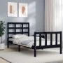 Single bed frame with black solid wood headboard by vidaXL, Beds and slatted bases - Ref: Foro24-3192065, Price: 118,12 €, Di...
