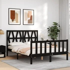 Bed frame with black solid wood headboard 140x190 cm by vidaXL, Beds and slatted bases - Ref: Foro24-3192475, Price: 176,59 €...