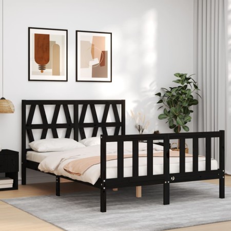 Bed frame with black solid wood headboard 140x190 cm by vidaXL, Beds and slatted bases - Ref: Foro24-3192475, Price: 178,86 €...