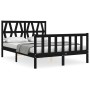 Bed frame with black solid wood headboard 140x190 cm by vidaXL, Beds and slatted bases - Ref: Foro24-3192475, Price: 178,86 €...