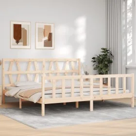 Bed frame with solid wood headboard 200x200 cm by vidaXL, Beds and slatted bases - Ref: Foro24-3192511, Price: 143,84 €, Disc...